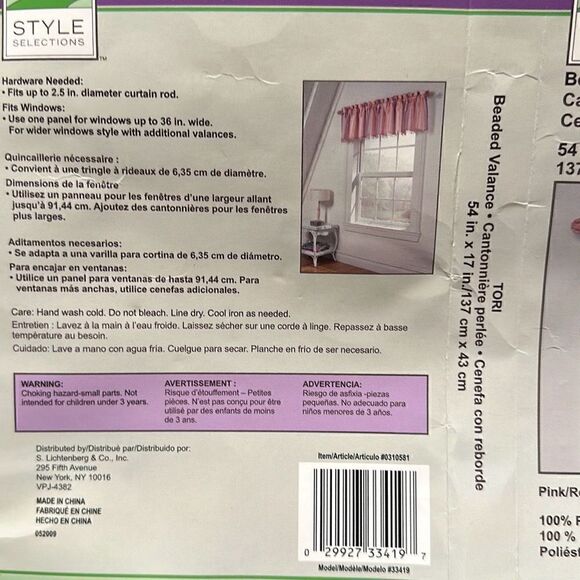 "NEW" Style Selections Home Tori 17”x 54” Pink Ombré Beaded Rod Pocket Valance - Picture 5 of 10